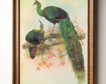 Peacock Wall Art Print – Elegant Peacocks on Branch, Nature-Inspired Digital Decor, Colorful Exotic Animal Instant Download, TimprintsStudio