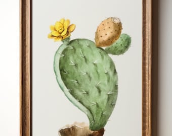 Prickly Pear Cactus Print – Green Botanical Art, Southwest Desert Decor, Succulent Digital Download, Earthy Minimalist Art, TimprintsStudio