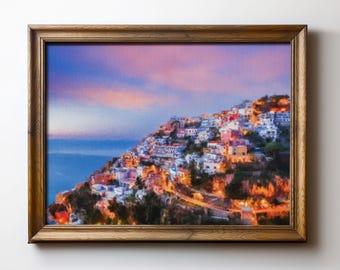 Amalfi Coast Wall Art Print, Positano Sunset Digital Download, Italian Village Decor, Mediterranean Travel Instant Download, TimprintsStudio