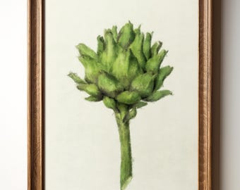 Artichoke Wall Art Print, Farmhouse Kitchen Vegetable Decor, Rustic Botanical Digital Download, Green Food Instant Print, TimprintsStudio