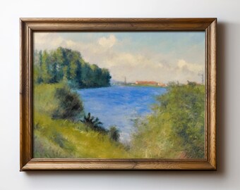 Lakeview Landscape Print – Tranquil Nature Art, Impressionist Digital Painting, Countryside Wall Decor, Instant Download, TimprintsStudio
