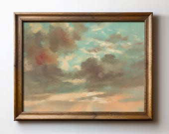 Sunset Clouds Digital Art Print – Earthy Pastel Wall Art, Rustic Farmhouse Decor, Nature-Inspired Instant Download, TimprintsStudio
