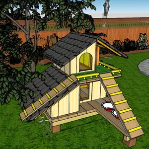 Two-Story Wooden Dog House Plan with Porch – Large Dog Kennel DIY Blueprint, PDF Download, Step-by-Step Building Guide