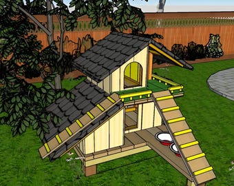 Two-Story Wooden Dog House Plan with Porch: DIY Large Dog Kennel (PDF Download)
