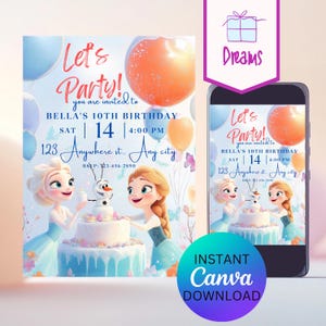 Editable Frozen Birthday Invitation, Elsa Birthday Party Invite, Frozen Invitation, Digital Birthday Template, Instant Download, Elsa Party