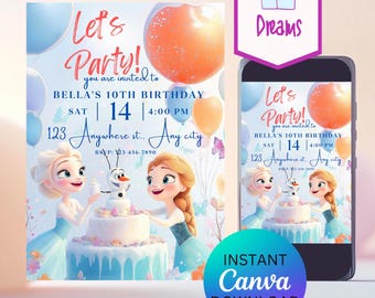 Editable Frozen Birthday Invitation: Elsa Party, Winter Theme (Digital Download)