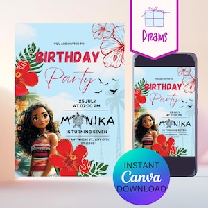 Editable Moana Birthday Invitation: Tropical Party Theme (Digital Download)