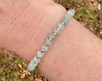 Aquamarine, light blue, Natural Gemstone Bracelet with Gold Accents