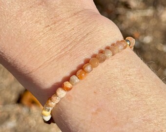 Moonstone Stretch Bracelet. June Birthstone. Gold Filled Accents