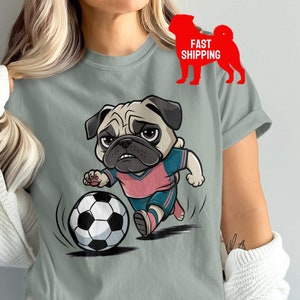 Funny Soccer Pug T-Shirt, Cute Pug Football Sweatshirt, Sport Dog Lover Gift, Soccer Player Pug Tee, Athletic Dog Graphic Tee Comfort Colors