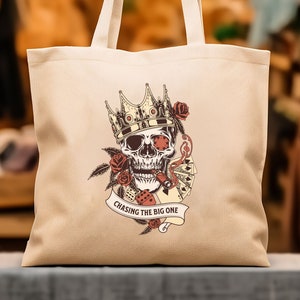 Casino Skull Canvas Tote Bag, Gothic Design, Las Vegas trip bag, gambling tote, poker chips, Casino Travel Bag, storage bag, computer bag