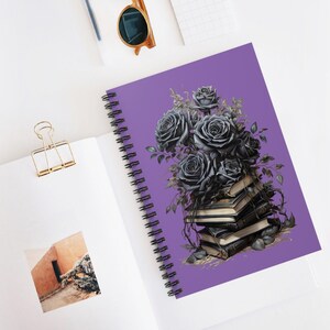 Gothic Skull Notebook, Dark Academia, aesthetic Black Roses, spiral notebook, gift for her, daily journal, goth style, mystical floral