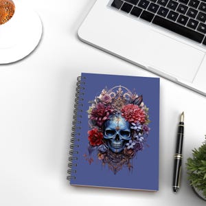Gothic Skull Notebook, Gothic Roses, spiral notebook, aesthetic gothic notebook, gift for her, daily journal, mystical design, goth design
