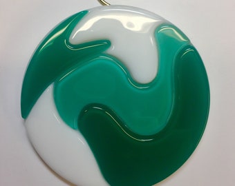 Marble Swirl Green & White Fused Glass Sun Catcher Ornament