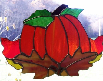 Harvest Pumpkin Stained Glass Sun Catcher