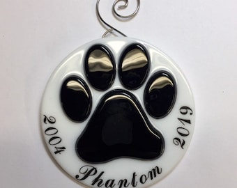 Personalized Paw Prints Fused Glass Ornament Memorial