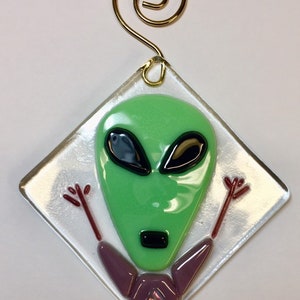 Alien in a Tshirt fused glass sun catcher ornament image 1