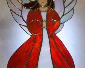 Angel in Red Stained Glass Panel