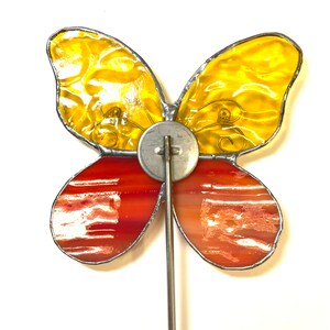 Yellow and Orange Butterfly Stained Glass Garden Art Stake image 3