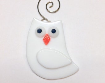 Snowy Owl Fused Glass Ornaments