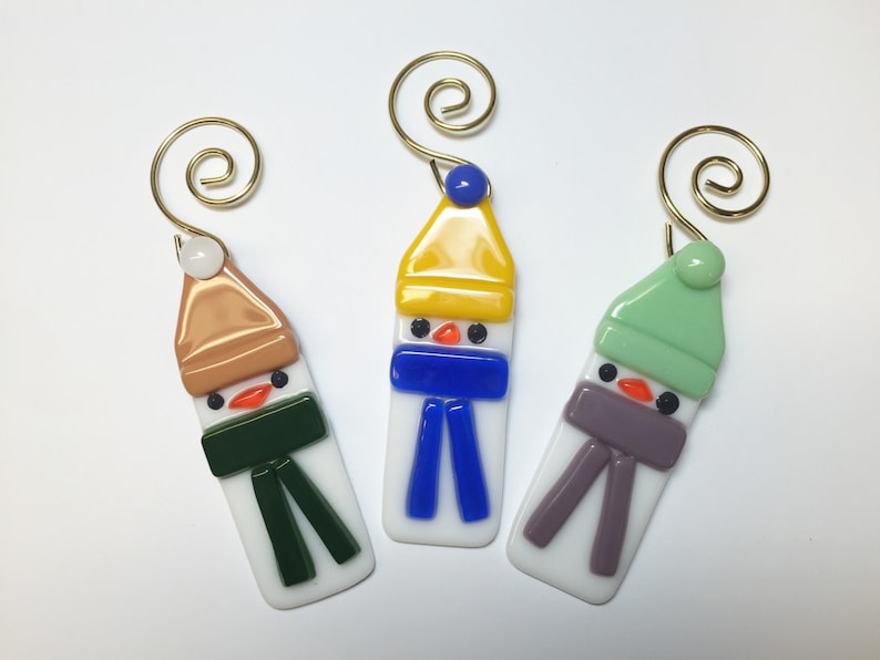 Fused Glass Snowman Ornaments Set of 3 image 1