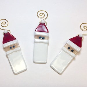 Red Hat Weihnachtsmann Fusing Glass Ornamente 3er Set