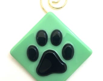 Paw Print Diamond Fused Glass Sun Catcher