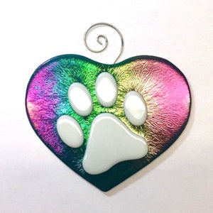 Iridescent Paw Heart Sun Catcher