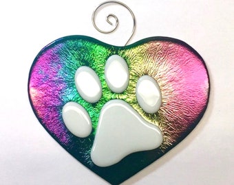 Iridescent Paw Heart Sun Catcher