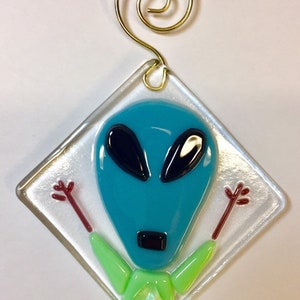 Alien in a Tshirt fused glass sun catcher ornament image 3