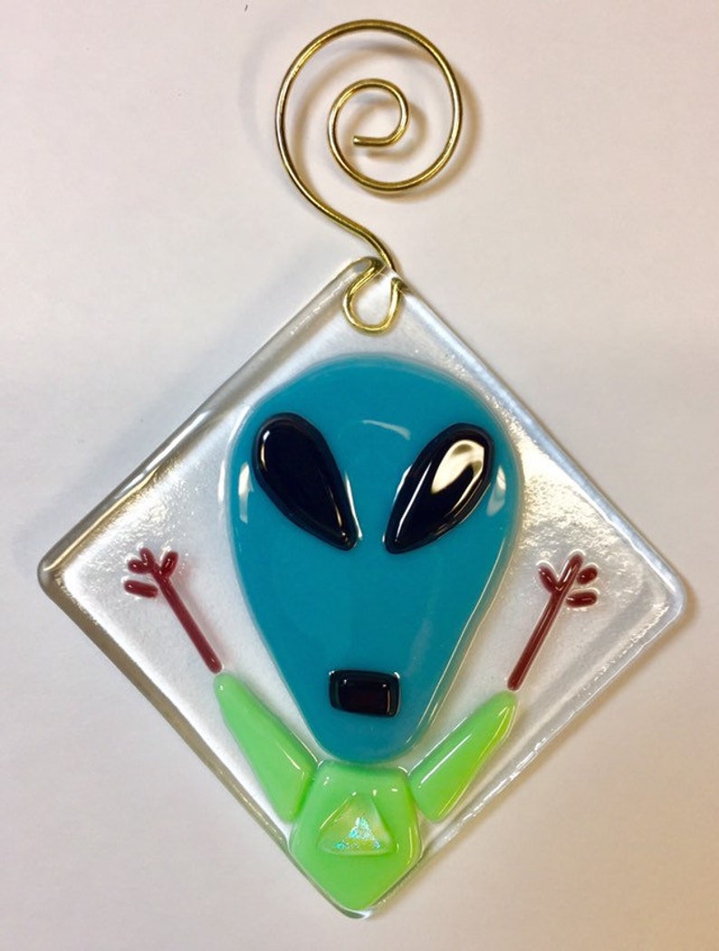 Alien in a Tshirt fused glass sun catcher ornament image 3