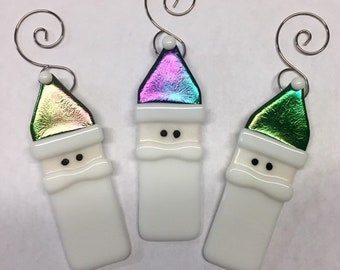 Rainbow Hat Santa Fused Glass Ornaments Set of 3