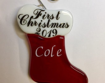 Personalized Christmas Stocking Fused Glass Ornament