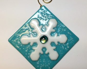 Jumbo Snowflake Fused Glass Christmas Tree Ornament