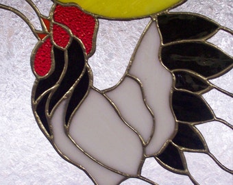 Crowing Rooster Stained Glass Window Panel