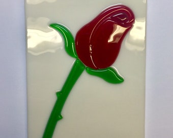 Red Rose Fused Glass Sun Catcher