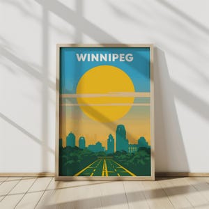 Winnipeg Manitoba Digitaler Kunst-Druck, Provinz Kanada Poster, kanadische Stadt, Abstrakt Neon Style Skyline, Reiseliebhaber druckbare Design