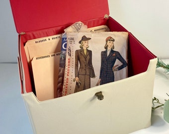 Sewing Pattern Storage Box Vinyl Card Dividers Vintage Crafting Supplies