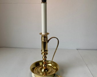 Brass Candlestick Style Table Lamp Cord Switch Electric some patina 13" Vintage Decor Lighting at Quilted Nest