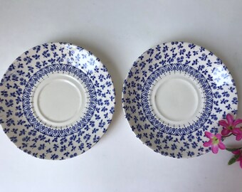 2 English Ironstone Tableware Bread Plates Provence Blue White Chintz Floral