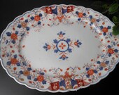Vintage Imari Platter 15 1 2 quot Blue Orange Transferware at Quilted Nest