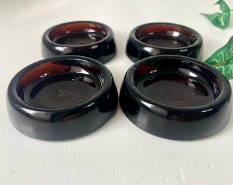 4 Dark Amber Glass Furniture Castors Brown Hazel Atlas Vintage