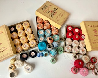 Choice 1 Box Thread Crochet Tatting 12+ Spools Skeins J&P Coats Star 6 Cord 60 Yards Tiny Vintage Sewing Crafting Needlework