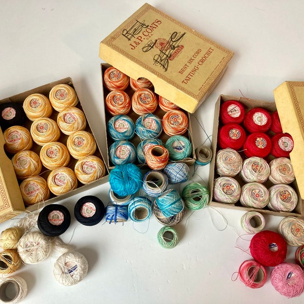 Choice 1 Box Crochet Tatting Thread J&P Coats Star 6 Cord 12+ Balls Skeins 60 Yard Tiny Vintage Sewing