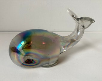 1 Glass Whale Iridescent Paperweight Figurine Mexico Vintage Decor at Quilted Nest