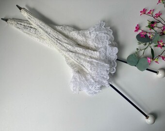 2 Lace Bridal Parasol Umbrella White Door Decor Feminine Romantic Vintage at Quilted Nest