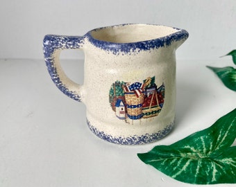 Miniature Blue Spongeware Creamer Longaberger Baskets Patriotic Vintage Souvenir Decor