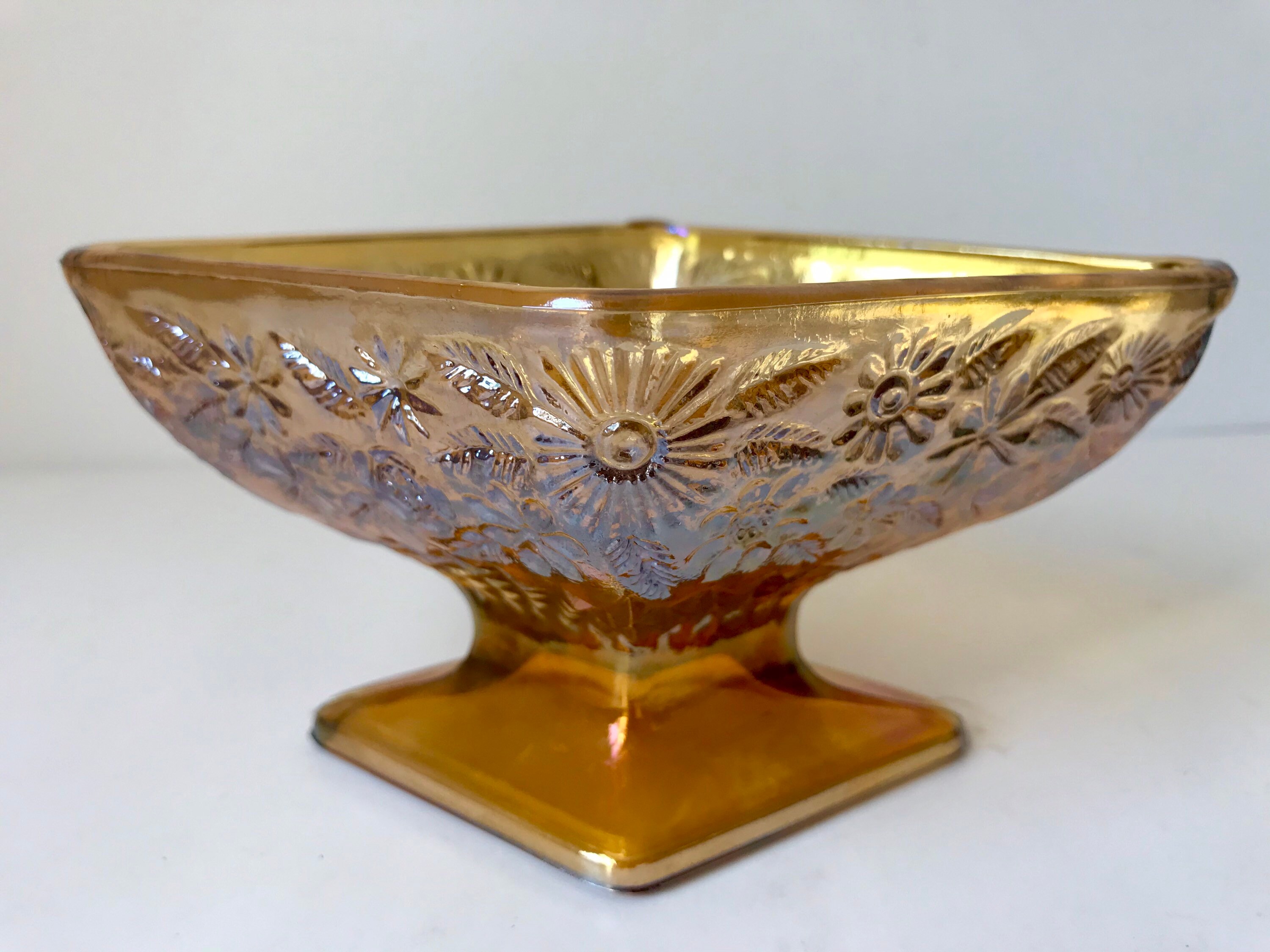 Marigold Carnival Glass Candy Dish Diamond Shaped Vintage at Etsy