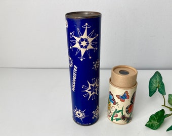 2 Vintage Kaleidoscopes Toy Metal Cardboard Gemini Butterfly Blue GSH Scripture Verse Bible School Child's Prize at Quilted Nest