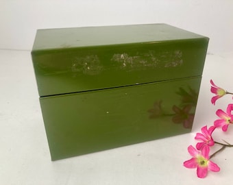 J Chein File Box 3x5" Green Metal Office Recipe As Is Vintage Storage at Quilted Nest